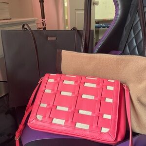 Bundle Evan Picone Tote Bag , Target Pink Woven Crossbody Bag, Faux Fur Nude